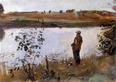 Kunstenaar Konstantin Korovin aan de rivier door Valentin Aleksandrovich Serov
