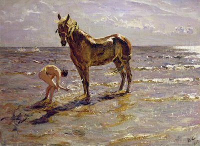 Een paard wassen, 1905 door Valentin Aleksandrovich Serov