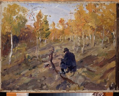 Konstantin Korovin aan het werk door Valentin Aleksandrovich Serov