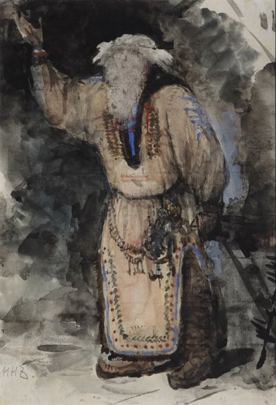 Kostuumontwerp voor de opera Ruslan en Lyudmila door M. Glinka door Valentin Aleksandrovich Serov