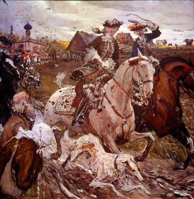 Prinses Elisabeth Petrovna en Peter II op jacht door Valentin Aleksandrovich Serov