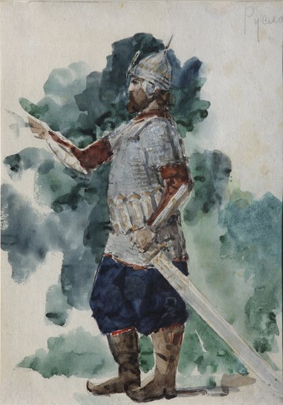 Ruslan. Kostuumontwerp voor de opera Ruslan en Lyudmila van M. Glinka door Valentin Aleksandrovich Serov