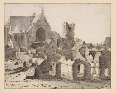 Uitzicht op Grave aan de Maas na een belegering, 2 maart 1675 door Valentin Klotz