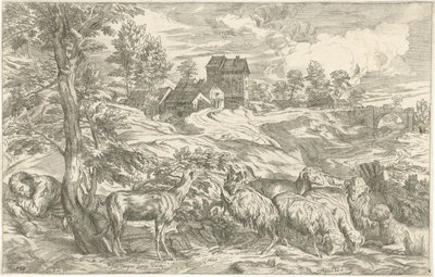 Landschap met slapende herder door Valentin Lefebvre