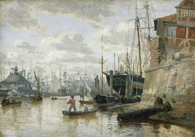 De blokhut in de haven van Hamburg, 1848 door Valentin Ruths