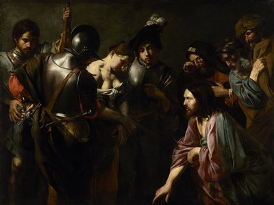 Christus en de overspelige vrouw door Valentin de Boulogne