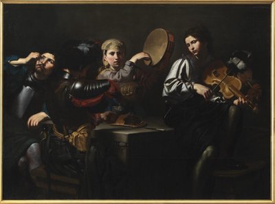 Muzikanten en soldaten door Valentin de Boulogne