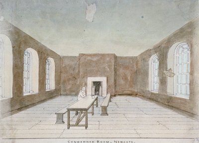 Interieur van de veroordeelde kamer in Newgate Prison, Old Bailey, City of London door Valentine Davis