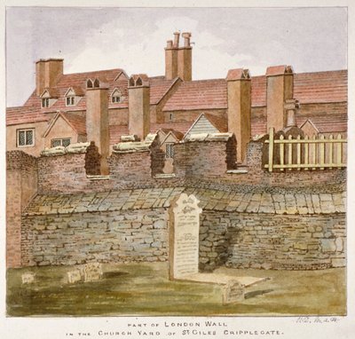 Restanten van de Londense Muur in het kerkhof van St. Giles zonder Cripplegate, City of London, 1825 door Valentine Davis