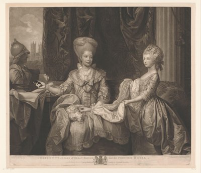 Portret van Charlotte van Mecklenburg-Strelitz en haar dochter Charlotte door Valentine Green