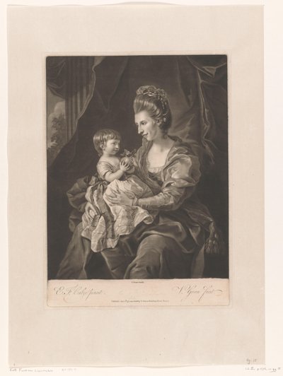 Portret van Elizabeth Pennyman met haar kind door Valentine Green