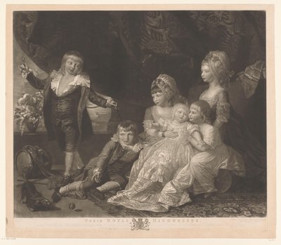Portret van zes kinderen van George III en Charlotte van Mecklenburg-Strelitz door Valentine Green