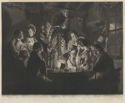 Een filosoof toont een experiment met de luchtpomp door Valentine Green after Joseph Wright