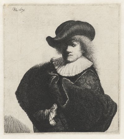 Zelfportret met zachte hoed en een patroonmantel door Van Vliet