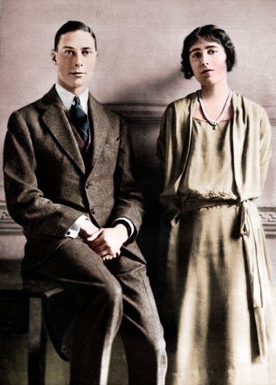 Lady Elizabeth Bowes Lyon en de hertog van York bij de aankondiging van hun verloving, 1923 door Vandyk