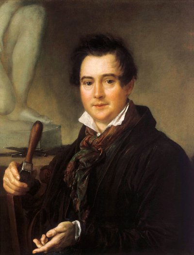 Portret van de beeldhouwer Ivan P. Vitali 1794-1855, 19e eeuw door Vasili Andreyevich Tropinin