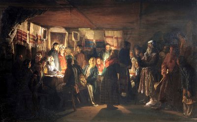 Een Tovenaar komt naar een Boerenbruiloft, 1875 door Vasili Maximovich Maximov