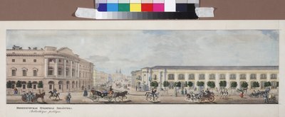De keizerlijke openbare bibliotheek (van het panorama van de Nevsky Prospekt) door Vasili Semenovich Sadovnikov