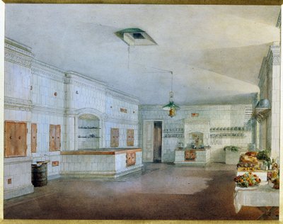 De keuken in het Yusupov-paleis in Sint-Petersburg door Vasili Semenovich Sadovnikov