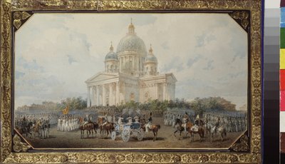 De parade voor de Sint-Isaac kathedraal in Sint-Petersburg door Vasili Semenovich Sadovnikov