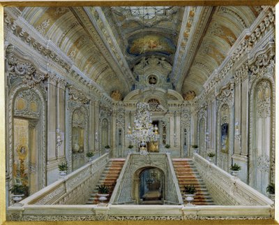 De hoofdtrap in het Joesoepov-paleis in Sint-Petersburg door Vasili Semenovich Sadovnikov