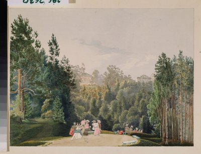 Scène in een park door Vasili Semenovich Sadovnikov
