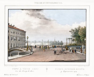 De Drieboogbrug in Sint-Petersburg door Vasili Semenovich Sadovnikov