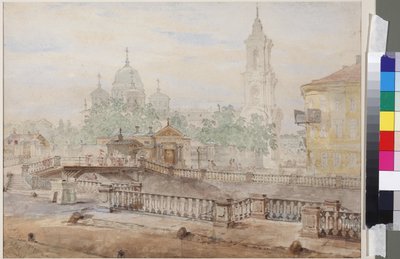 De Voznesensky-brug over het Catherine-kanaal, door Vasily Semyonovich Sadovnikov (1800-1879). Aquarel op papier door Vasili Semenovich Sadovnikov