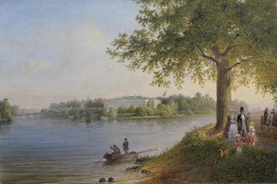 Uitzicht op het Kamennoostrovsky-paleis in Sint-Petersburg, 1847 door Vasili Semenovich Sadovnikov