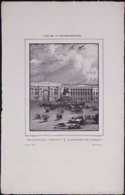 Uitzichten van Sint-Petersburg. Het ruiterstandbeeld van Peter de Grote op het Senaatsplein door Vasili Semenovich Sadovnikov