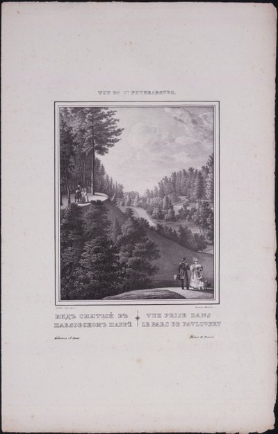 Uitzichten van Sint-Petersburg. Uitzicht op het park in Pavlovsk door Vasili Semenovich Sadovnikov