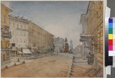 Voznesensky Prospekt in Sint-Petersburg, door Sadovnikov, Vasily Semyonovich (1800-1879). Aquarel op papier door Vasili Semenovich Sadovnikov