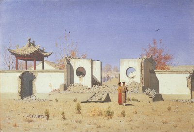 Een Chinese tempelruïne in Akkent, 1869-1870 door Vasili Vasilievich Vereshchagin