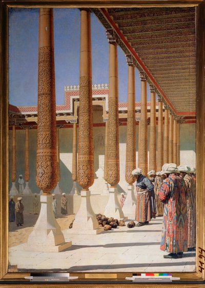 Uitleg van de trofeeën (afgehakte hoofden tijdens de verovering van Turkestan door Rusland) door Vasili Vasilievich Vereshchagin
