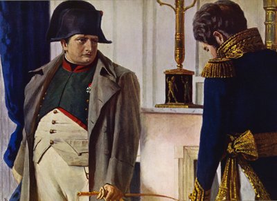 Napoleon Bonaparte en Jacques Lauriston (kleurenlitho) door Vasili Vasilievich Vereshchagin