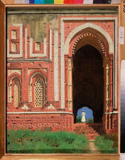 Qutb Minar, een poort in oud Delhi door Vasili Vasilievich Vereshchagin