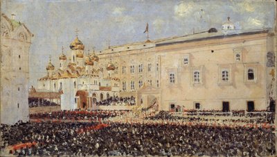 De kroning van keizer Alexander III in het Kremlin van Moskou op 15 mei 1883 door Vasili Vasilievich Vereshchagin