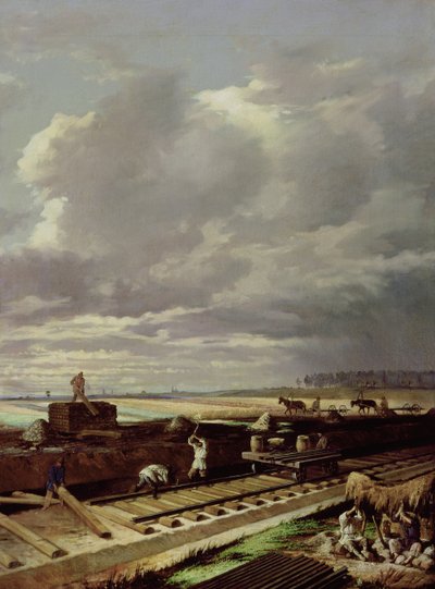 Bouwwerk aan een spoorlijn, 1871 door Vasili Vladimirovits Pukirev