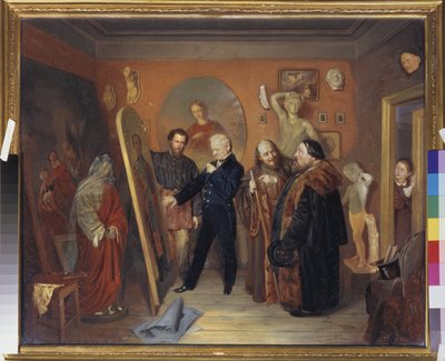 Het atelier van de schilder door Vasili Vladimirovits Pukirev