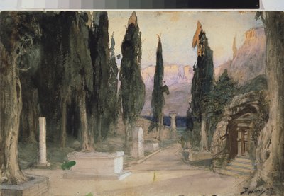 Decorontwerp voor de opera Orpheus en Eurydice van Ch. Gluck door Vasilij Dmitrievich Polenov