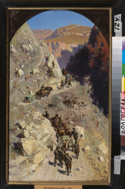De artillerie in de bergen van de Kaukasus door Vasilij Dmitrievich Polenov