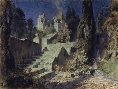 Toneelontwerp voor de opera De scharlaken roos van N. Krotkov door Vasilij Dmitrievich Polenov