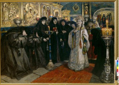 De grote hertogin bezoekt een klooster door Vasilij Ivanovic Surikov