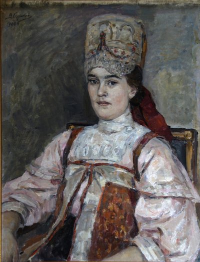 Portret van Natalia Fyodorovna Matveyeva, 1908 door Vasilij Ivanovic Surikov