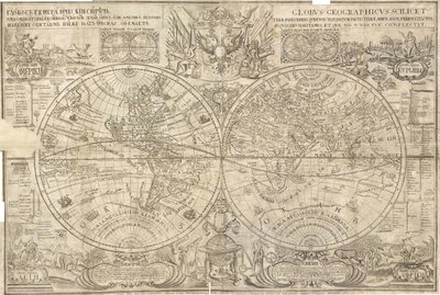 Dubbele hemisfeerkaart van de wereld, 1707 door Vasily Anufrievich Kiprianov