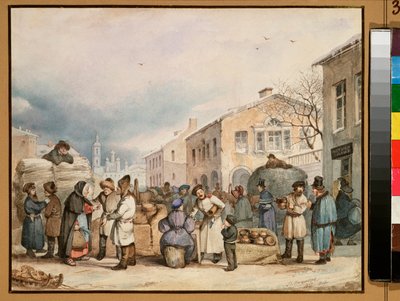 De hooi markt in Sint-Petersburg door Vasily Ivanovich Sternberg
