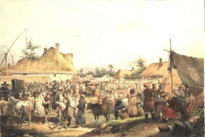 Dorpsfeest in Oekraïne door Vasily Ivanovich Sternberg