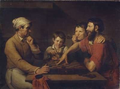 Een Kok die Dammen Speelt met een Huisbewaarder door Vasily Ivanovich Gryaznov