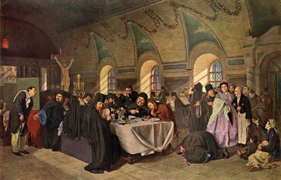 Een maaltijd in het klooster door Vasily Perov