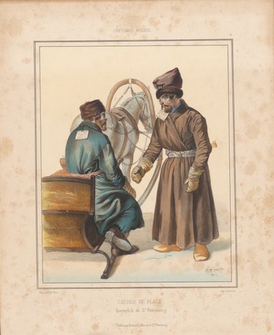 Koetsiers in Petersburg, midden 19e eeuw door Georg Wilhelm Timm